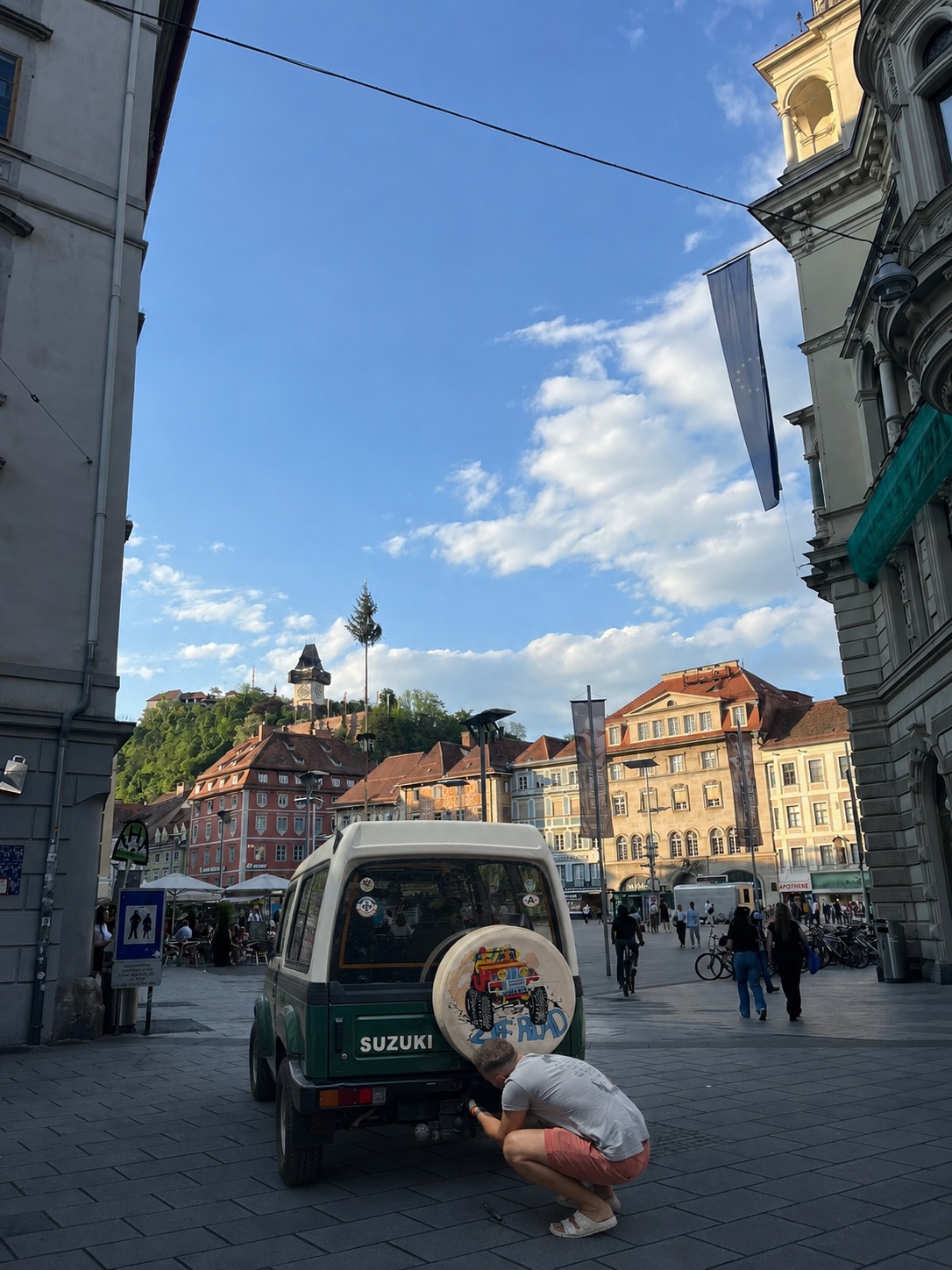 The Cafe on the Roast Suzuki Samurai at Hauptplatz in Graz, Austria